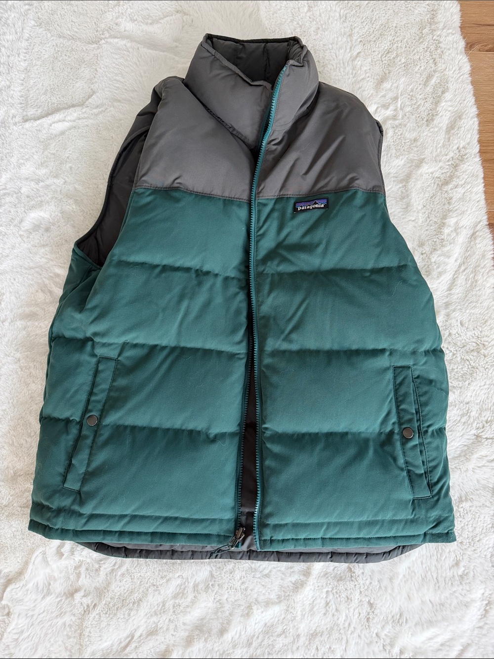 Patagonia Green and Charcoal Quilted Down Vest